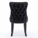 4x Velvet Upholstered Dining Tufted Chairs with Studs Trim and Solid Wood Legs-Black-6