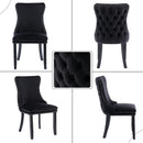 4x Velvet Upholstered Dining Tufted Chairs with Studs Trim and Solid Wood Legs-Black-9