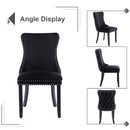 4x Velvet Upholstered Dining Tufted Chairs with Studs Trim and Solid Wood Legs-Black-14