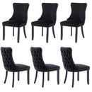 6x Velvet Upholstered Dining Tufted Chairs with Studs Trim and Solid Wood Legs-Black-1