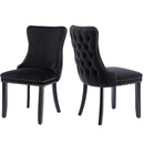 6x Velvet Upholstered Dining Tufted Chairs with Studs Trim and Solid Wood Legs-Black-2