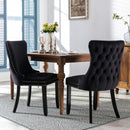 6x Velvet Upholstered Dining Tufted Chairs with Studs Trim and Solid Wood Legs-Black-3