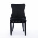 6x Velvet Upholstered Dining Tufted Chairs with Studs Trim and Solid Wood Legs-Black-5