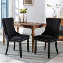 6x Velvet Upholstered Dining Tufted Chairs with Studs Trim and Solid Wood Legs-Black-15