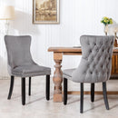 6x Velvet Upholstered Dining Chairs Tufted Wingback Side Chair with Studs Trim Solid Wood Legs for Kitchen-11