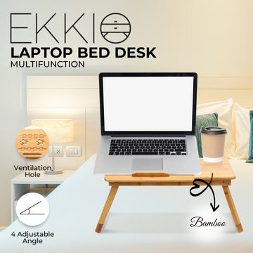 EKKIO Foldable Bamboo Laptop Bed Desk with Handles and Folding Legs - 0