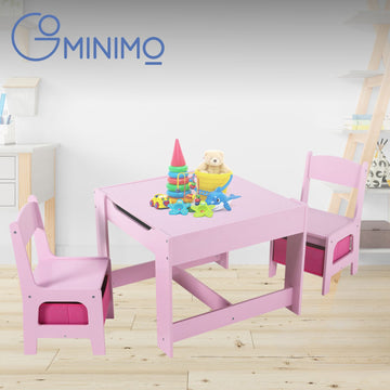 EKKIO 3PCS Kids Table and Chairs Set with Black Chalkboard (Pink) - 0