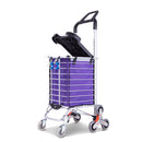 GOMINIMO Foldable Aluminum Shopping Trolley Cart with Wheels and Lids (Purple and Silver)-1