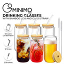GOMINIMO 6 Pcs Clear Drinking Glasses with Bamboo Lids and Glass Straw(16 Oz )-2