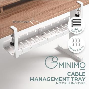 GOMINIMO Retractable Cable Management Tray- No Drilling Type (White) - 0