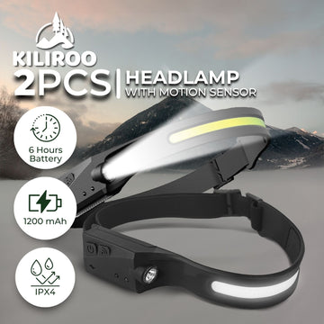 KILIROO 2PCS LED Rechargeable Headlamp with Motion Sensor (Black and Yellow) - 0