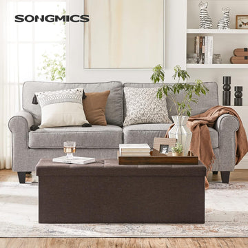 SONGMICS 109cm Folding Storage Ottoman Bench with Storage Space Brown - 0