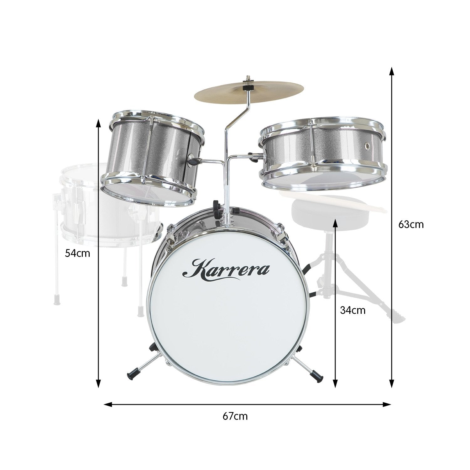 Karrera Childrens 4pc Drum Kit - Silver - 0