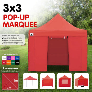 Wallaroo Gazebo Tent Marquee 3x3 PopUp Outdoor  Red - 0