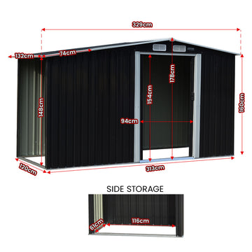 Wallaroo Garden Shed with Semi-Close Storage 4*8FT - Black - 0