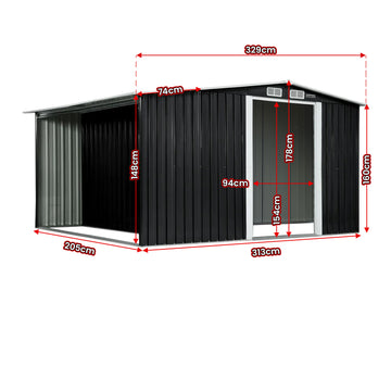 Wallaroo Garden Shed with Semi-Close Storage 6*8FT - Black - 0