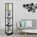 Sarantino Etagere Floor Lamp Diamond Look Fabric Shade Shelves Black-3