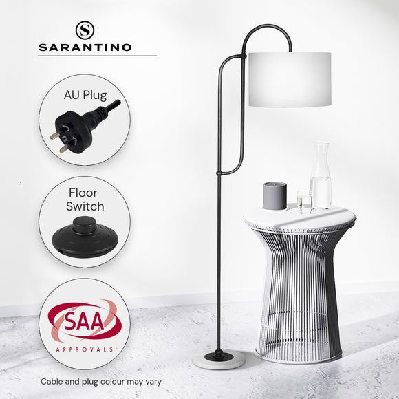 Sarantino Metal Floor Lamp with Marble Base & Ghost-White Shade