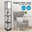 Sarantino Etagere Floor Lamp Shelves in Black Frame Fabric Shade-6