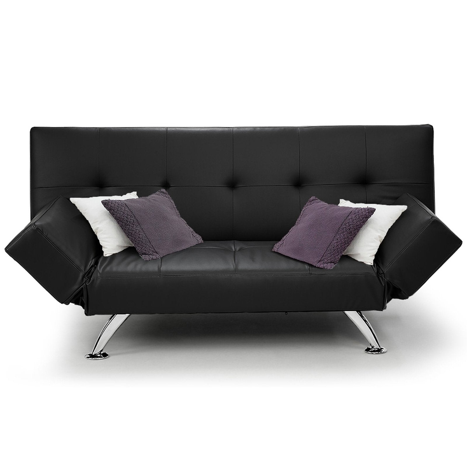 Sarantino Brooklyn Sofa Bed Faux Leather Lounge Couch Futon Furniture Adjustable Suite Bk - 0