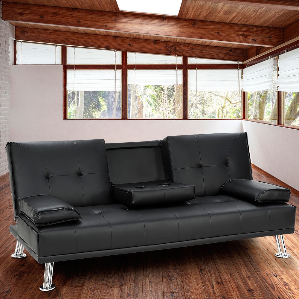 Sarantino Rochester Faux Leather Sofa Bed Lounge Couch Futon Furniture Suite - Black - 0