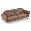 Sarantino Faux Velvet Tufted Sofa Bed Couch Futon - Brown-2