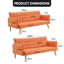 Sarantino 3 Seater Modular Linen Fabric Sofa Bed Couch Armrest Orange-8