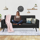 Sarantino Tufted Faux Linen 3-Seater Sofa Bed with Armrests - Black-11