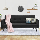 Sarantino Tufted Faux Linen 3-Seater Sofa Bed with Armrests - Black-12