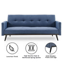 Sarantino Tufted Faux Linen 3-Seater Sofa Bed with Armrests - Blue-2