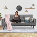 Sarantino Tufted Faux Linen 3-Seater Sofa Bed with Armrests - Light Grey-11