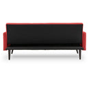 Sarantino Tufted Faux Linen 3-Seater Sofa Bed with Armrests - Red-6