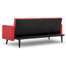 Sarantino Tufted Faux Linen 3-Seater Sofa Bed with Armrests - Red-7