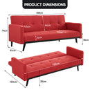 Sarantino Tufted Faux Linen 3-Seater Sofa Bed with Armrests - Red-9