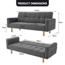 Sarantino 3-Seater Fabric Sofa Bed Futon - Dark Grey-10