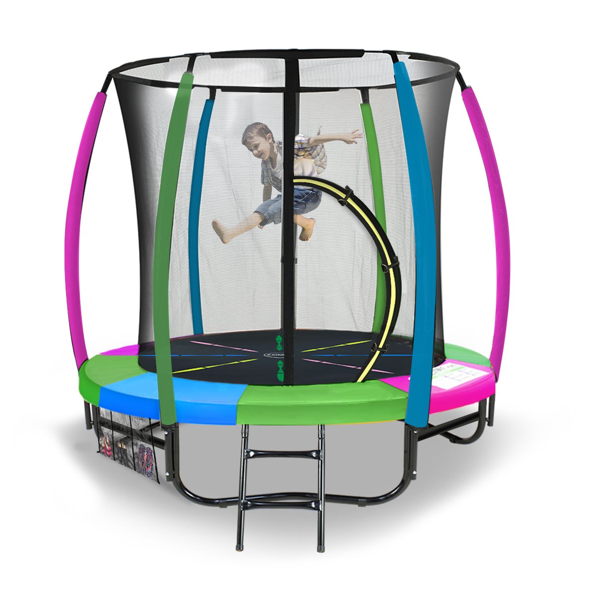 Kahuna 6ft Trampoline Round Free Pad Cover Spring Mat Net Safety Net Enclosure Rainbow - 0