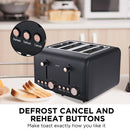 Pronti 4 Slice Toaster Rose Trim Collection - Black-4