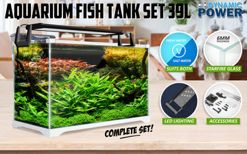 Aquarium Starfire Glass Fish Tank Set Filter Pump 39L - 0
