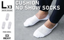 3X Rexy Cushion No Show Ankle Socks Large Non-Slip Breathable WHITE-2