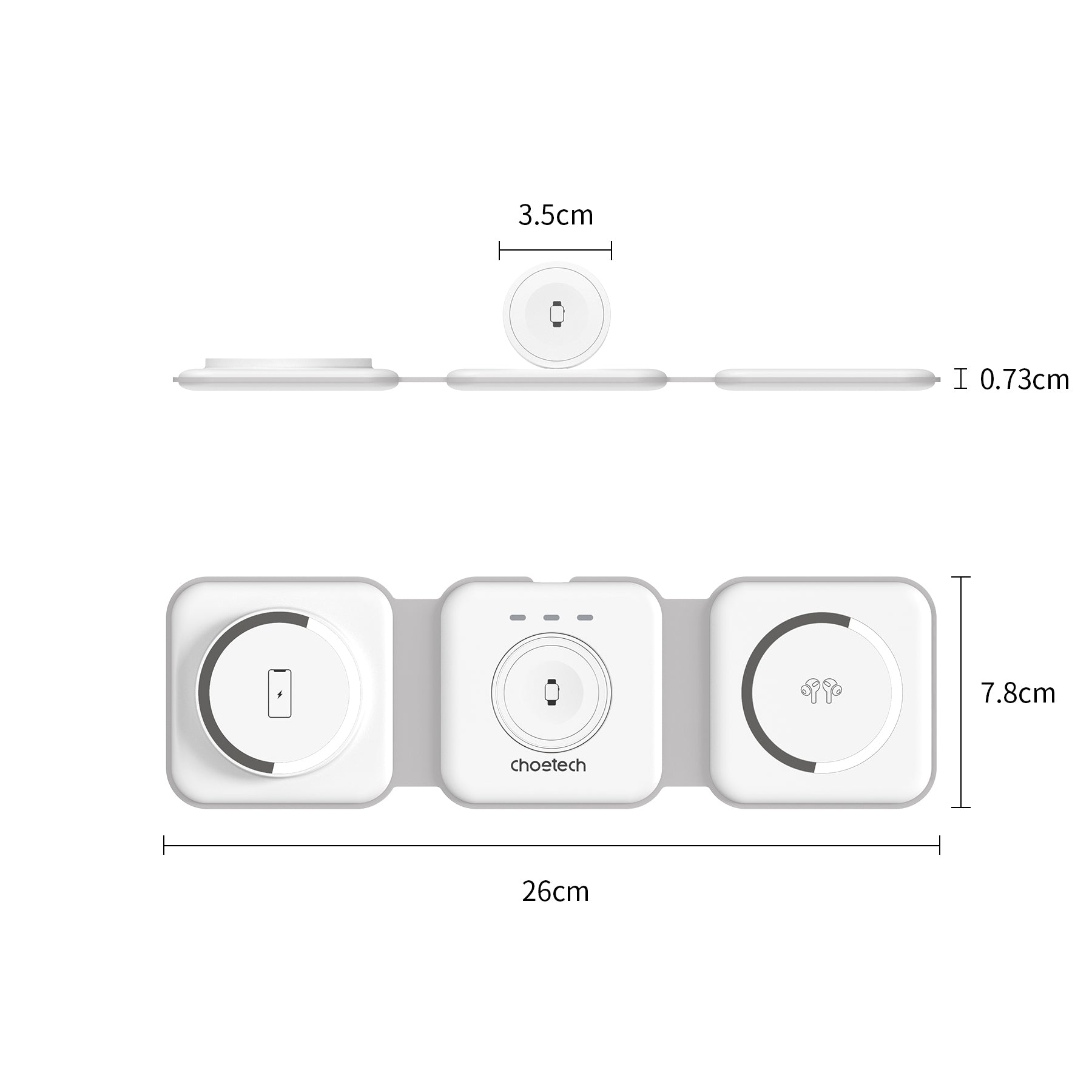CHOETECH T588-F-WH 3-in-1 Foldable Fast Wireless Charger for Phone/Watch/Earphone - 0
