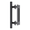 30cm Pull and Flush Barn Door Handle Square Handles set of Frosted Black Surface Round-1