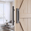 30cm Pull and Flush Barn Door Handle Square Handles set of Frosted Black Surface Round-5