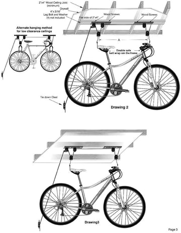 Kayak Bike Hoists Hanger Ladder Ceiling Mount 20kg Capacity Hooks Pulleys - 0