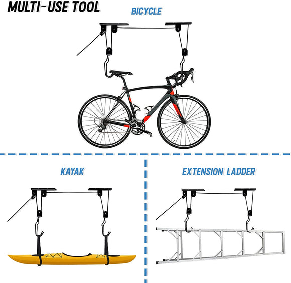 Kayak Bike Hoists Hanger Ladder Ceiling Mount 20kg Capacity Hooks Pulleys