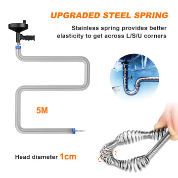 Toilet Drain Auger, 5m Kitchen and Bathroom Plumbing Clean Sinks Sewer Blockages Remover - 0