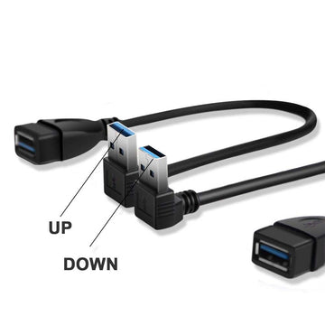 2PCS 20cm SuperSpeed USB 3.0 Male to Female Extension Data Cable Up and Down Angle - 0