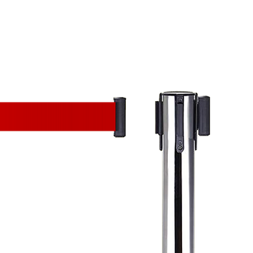 Retractable Queue Crowd Control Barriers | Silver Pole Red Belt - 0