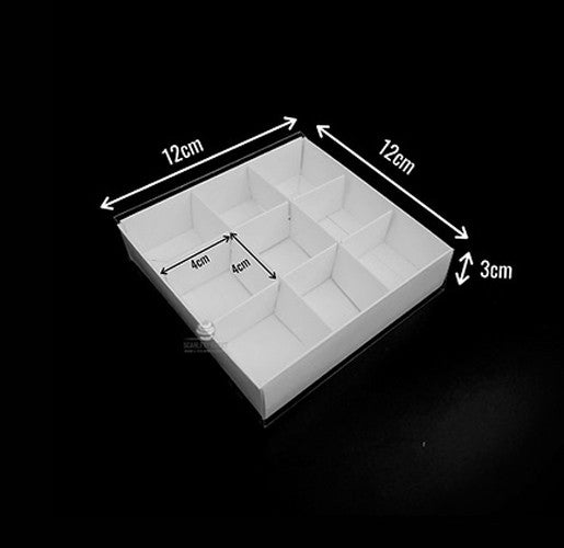 10 Pack of White Card Chocolate Sweet Soap Product Reatail Gift Box - 9 bay 4x4x3cm Compartments  - Clear Slide On Lid - 12x12x3cm - 0