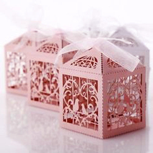 Pink Dove Bird Heart Baby Birth naming Ceremony Bomboniere Favor Lolly Gift Card Box - 10 Pack - 0
