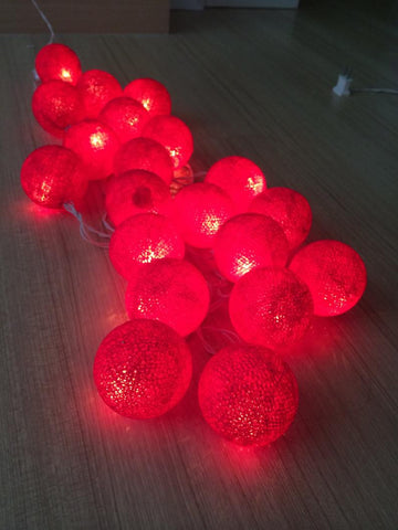 1 Set of 20 LED Red 5cm Cotton Ball Battery Powered String Lights Christmas Gift Home Wedding Party Bedroom Decoration Outdoor Indoor Table Centrepiece - 0
